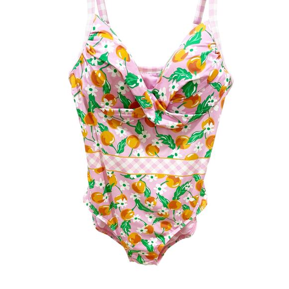 Draper James x Lands End One Piece Swimsuit Tummy Control Orange Pink Sz 10 - Picture 2 of 5